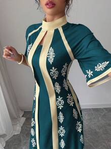 Rafferiza Túnica larga holgada de mujer con estampado, de uso casual - Verde Oscuro - Ver 5