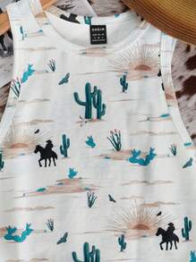 SHEIN EZwear 休闲简约圆领干叶和树枝印花紧身女式背心，适合夏季、度假风格、音乐节 - 彩色 - 查看 5