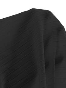 GlowEve Knitted Striped Texture Patchwork Button Decor Luxurious French Elegant White Women Short Sleeve Top For Summer - Black - View 5