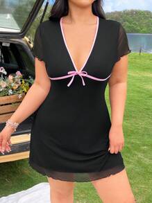 SHEIN EZwear 大码粉色拼接撞色长裙 - 彩色 - 查看 3