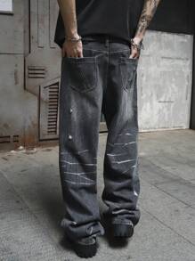 Manfinity LEGND Men's Casual Everyday Washed Distressed Straight Fit Jeans - Grey - View 2