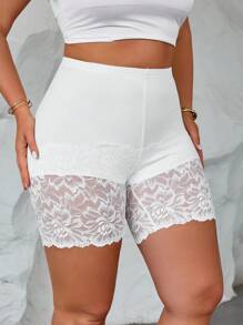 Calvaya Plus Size Women Casual Minimalist Leisure Leggings With Contrast Lace, Soft & Comfy Fabric