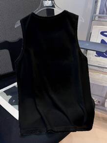 SHEIN Tween Boy Simple Fashion Colorblock Splice, Tropical Palm Tree Print Sleeveless Top, Suitable For Summer Vacation