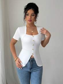 Elenzga 女式2025夏季新款时尚设计纯色简约短袖T恤