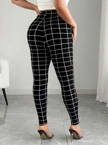 Elenzga Schmale Hose mit Plaid Muster