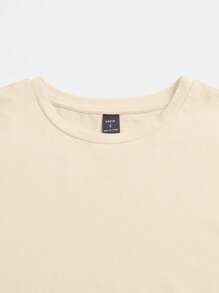 SHEIN EZwear Plus Size Casual Summer Scenery Graphic Round Neck Short Sleeve T-Shirt, Plus Size - Apricot - View 4