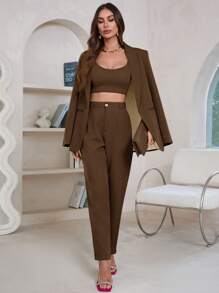 Aveloria Modichic 女士纯色披肩领长袖休闲西装外套 - 咖啡棕 - 查看 6