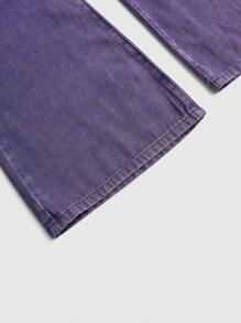 ROMWE Fairycore Pantalón acampanado asimétrico en la cintura de color rosa y púrpura con estilo retro Y2K para mujeres