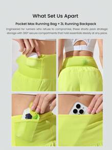 GLOWMODE Pantalones cortos de running de 2.5 pulgadas VitalSwift Pocket Max de secado rápido y ultraligeros, con cintura alta, múltiples bolsillos, cintura ajustable con cordón, y ropa interior integrada antiolores para hacer ejercicio, correr y entrenar - Amarillo - Ver 3
