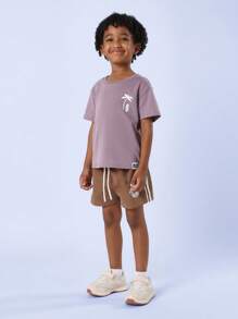 SUMWON Kids Summer Palm Tree Co-Ord Set Short Sleeve T-Shirt Athletic Shorts Casual Beach Surf Vacation Holiday Playwear Set