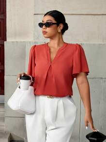 Elenzga Blusa da donna con maniche a volant, di stile romantico casual, adatta per l'uso quotidiano, disponibile in taglie comode