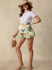 Boho Mama Shorts bohemios de estampado completo para maternidad, ideales para el verano - Verde - Ver 8