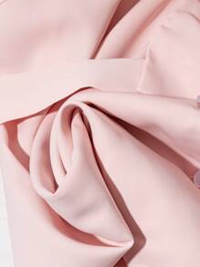 SHEIN Clasi Plus Size Solid Color Belted Ruffle Hem Short Sleeve Shirt - Pink - View 5