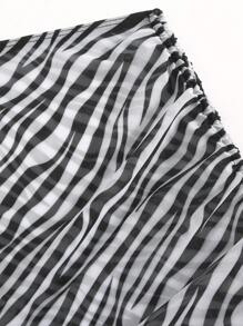 Swim Vcay Women's Zebra Print Drawstring Cover Up Skirt, Random Printed Design For Summer Beach Vacation - Black - View 5