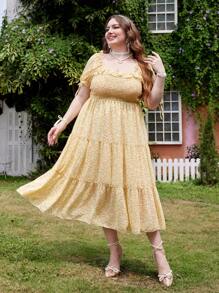 Flirla Summer New Ditsy Floral Chiffon Puff Sleeve Backless Ruffle Hem Dress, Sweet & Cute - Multicolor - View 5