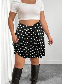Celure Plus Size Summer Casual Polka Dot Printed Mini Skirt Shorts