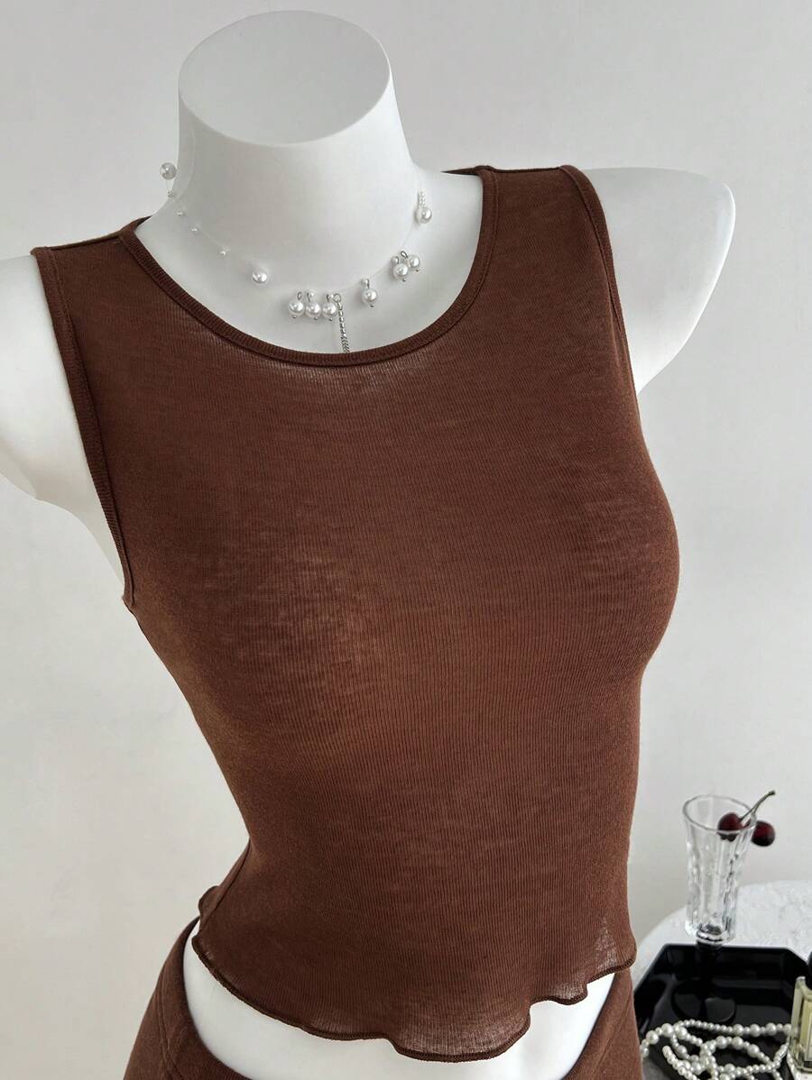 Chiquease Women Two Pieces Outfits For Daily Wear - Coffee Brown - View 1
