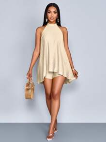 SOLERSUN Women's Spring & Summer Elegant Commuting Solid Color Halter Neck Backless Sleeveless Jumpsuit - Apricot - View 3