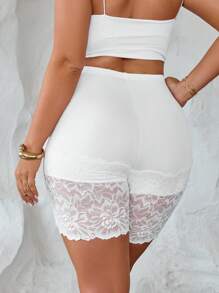 Calvaya Plus Size Women Casual Minimalist Leisure Leggings With Contrast Lace, Soft & Comfy Fabric