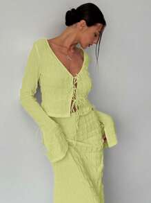 Aloruh Conjunto de dos piezas para mujer para uso diario - Verde - Ver 6