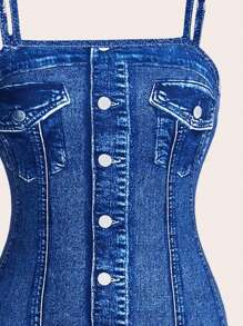 Siren Gaze 女士夏季数码牛仔印花吊带连衣裙 - 藍色 - 查看 3