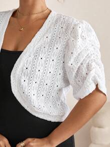 SHEIN Clasi Plus Size Solid Color Thin Jacket, Short Sleeve, Fashion Suitable For Summer Winter Fall Autumn - White - View 1