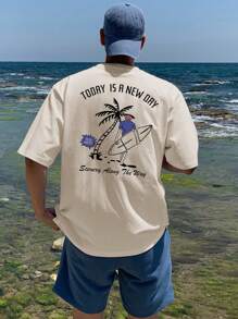 DAZY Men's Apricot Beach & Surfing Graphic Print T-Shirt, Summer