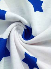 Teletubbies X SHEIN 2 件装男婴卡通星星印花撞色短袖 T 恤和短裤夏季服装 - 藍色 - 查看 3