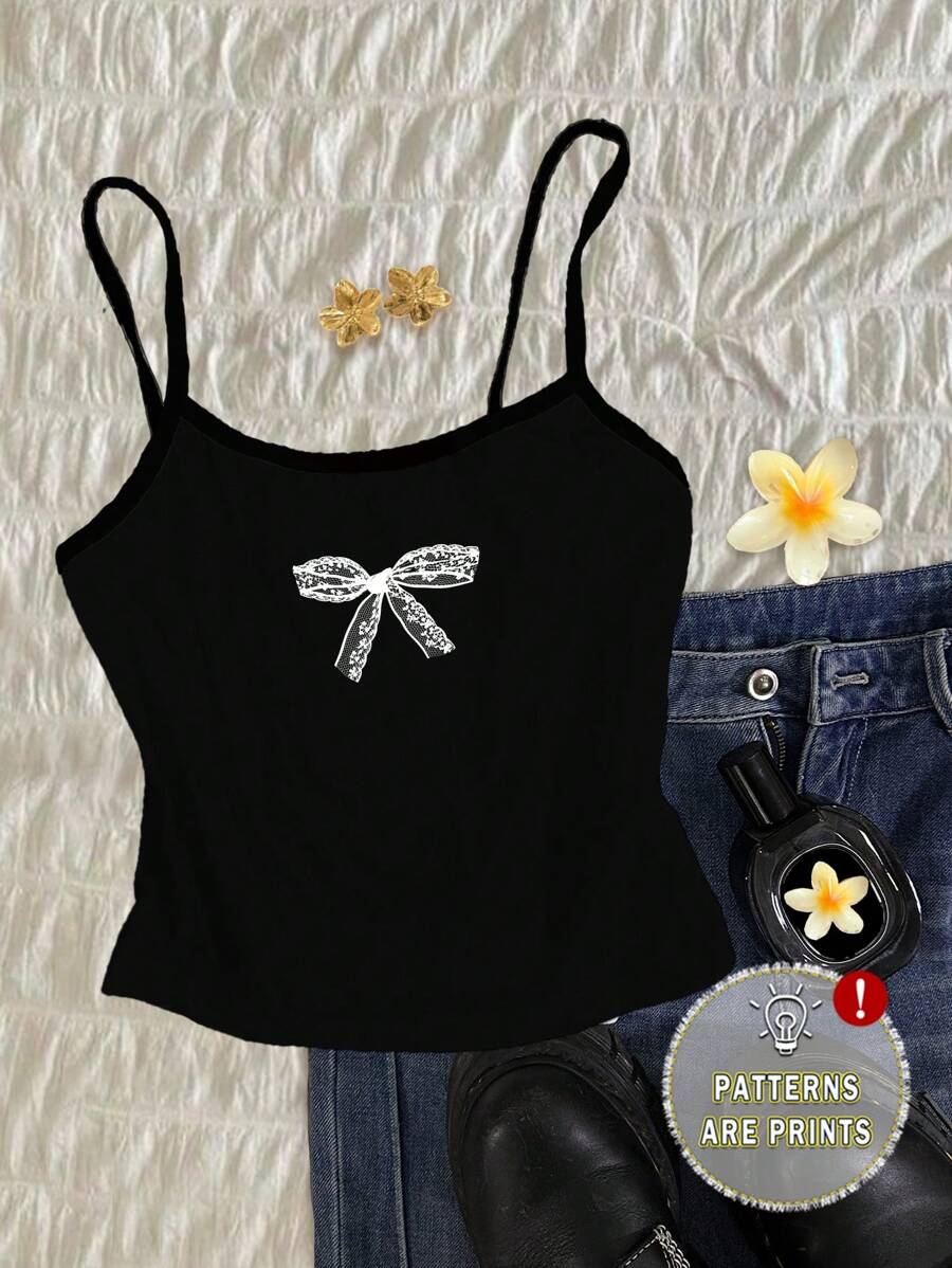 Attitoon 复古休闲白色可爱蕾丝风格图案印花女式性感吊带背心夏季装