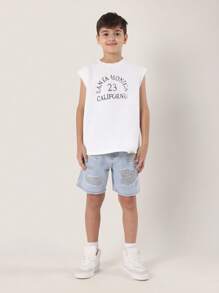 SUMWON Distressed Denim Shorts Summer Casual Ripped Jean Shorts Cotton Beach Vacation Street Style Frayed Raw Edge Mid Rise Youth Fashion - Baby Blue - View 3