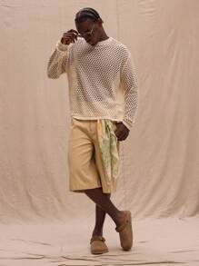 Musero Crochet Knit Long Sleeve Top Sweater Spring, Summer, Holiday - Apricot - View 5