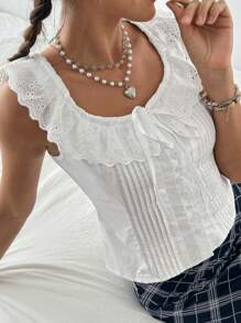 Jouncy Women's Casual White Ruffled Hem Shirt, Summer - White - View 7