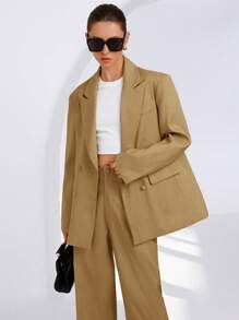 Aveloria Modichic Set de costum din 2 piese, în amestec de in, pentru navetiști șic, primăvară/vară, cu blazer și pantaloni largi, schemă de culori galben-verde, versatil