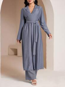 SHEIN Najma Áo khoác ngoài dài kiểu Ả Rập màu trơn cho nữ, kín đáo - Màu xanh lam - Xem 5