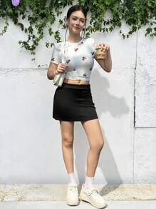 Short décontracté simple et confortable taille basse avec doublure, mini-jupe polyvalente pour adolescentes
