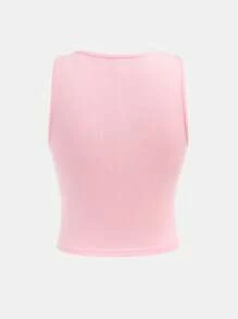 SHEIN Girlism TEENGIRL Mùa hè màu hồng vừa vặn nơ dễ thương dễ thương Campus Casual Camisole, Camisole màu hồng đa năng - Hồng - Xem 2