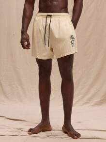 Musero Floral Embroidered Swim Shorts Spring, Summer, Holiday, Beachwear - Beige - View 2