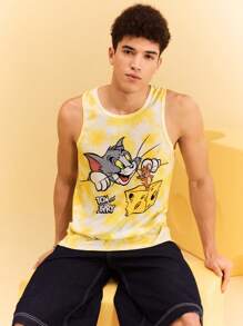 TOM & JERRY X SHEIN Men's Cartoon & Cheese Print Summer Sleeveless Tank Top
