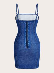 Siren Gaze 女士夏季数码牛仔印花吊带连衣裙 - 藍色 - 查看 2