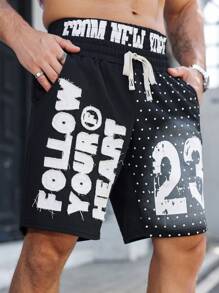 Manfinity LEGND Plus Size Men's Street Style Applique Patched Shorts (2-In-1 Look) - Black - View 2