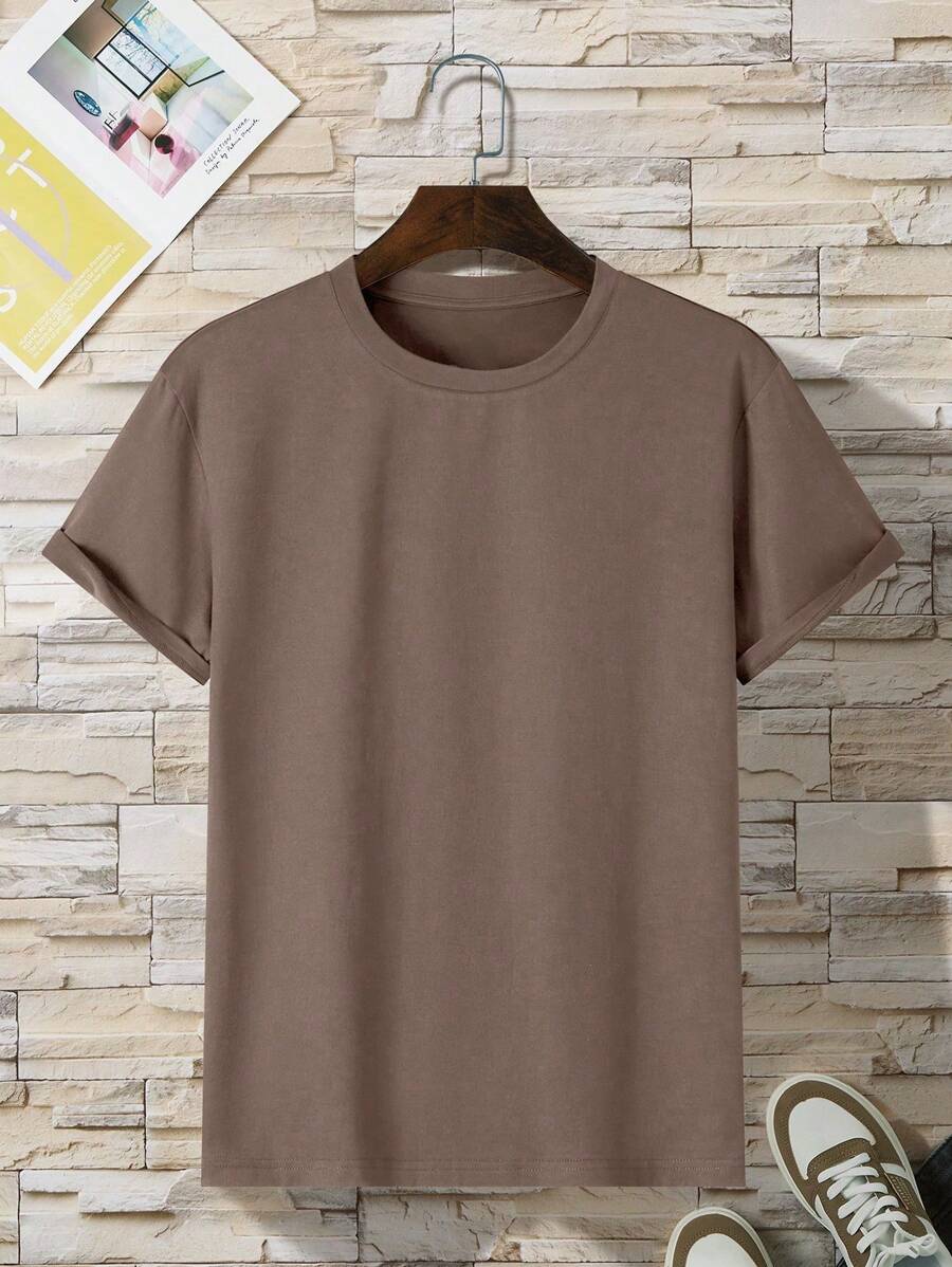 Manfinity Dauomo Men Solid Round Neck Tee - Mocha Brown - View 1