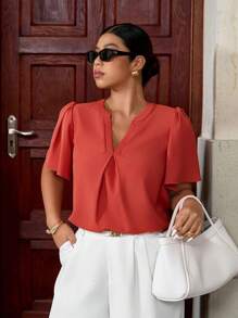 Elenzga Blusa da donna con maniche a volant, di stile romantico casual, adatta per l'uso quotidiano, disponibile in taglie comode