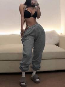 INAWLY Women's Loose Fit Elastic Waist Drawstring Casual Sweatpants - Dark Grey - View 1