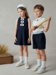 PrepCrw Set cămașă/short pentru băieți tineri Preppy Gentlemen Style Papion - Multicolor - Vizualizare 5