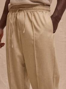 Musero Minimal Embroidered Linen Style Cuffed Joggers Spring Summer Streetstyle Easter Vacation - Apricot - View 5