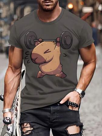 Men's Minimalist Creative Cartoon Cute Capybara Graphics Casual Basic Round Neck Short Sleeve T-Shirt