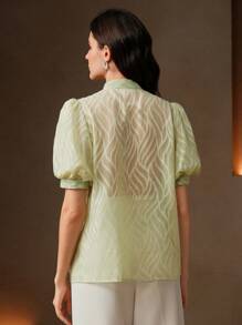 Anewsta Blusa corta de mujer elegante francesa artesanal con mangas abombadas decorada con cuentas y cristales, color verde