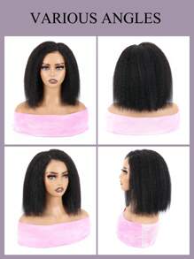 4x4 Lace Glueless Bob Wig Human Hair Kinky Straight Hair Put On And Go Short Bob Lace Pre Cut Pre Plucked For Women Natural Black Color 180% Density - Natural Black - View 3