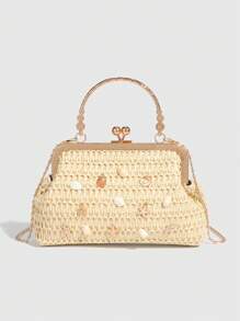 ROMWE Fairycore 1 bolsa tote feminina de tecido estilo fofo e doce para férias, viagem, praia, concha, adequada para casamento, feriado, encontro, presente de dia das mães