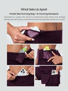 GLOWMODE 4'' Pocket Max VitalSwift Quick-Dry Ultralight Kangaroo Multi-Pocket High-Rise Waist Adjustable Drawstring Waist Running Shorts With Built-In Anti-Odor Underwear Workout Running Training - Cherry Cola - View 3